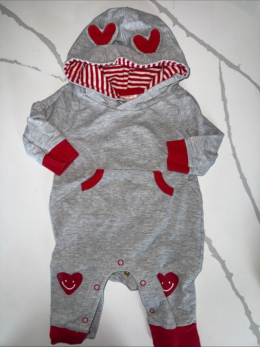 Cat & Jack Gray and Red Heart Hooded One-Piece